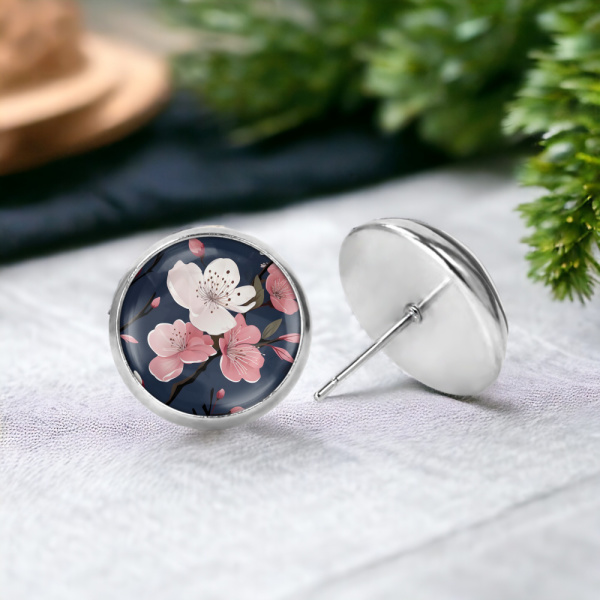 Navy Floral Image Earrings