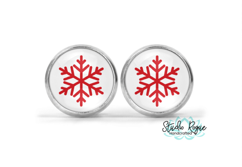 Red Snowflake Image Earrings